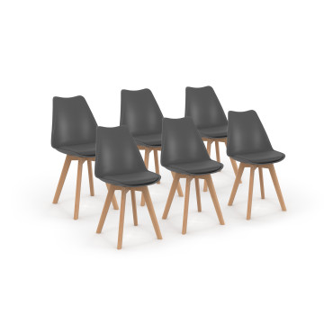 Chaises Nordia gris foncé pieds bois - lot de 6