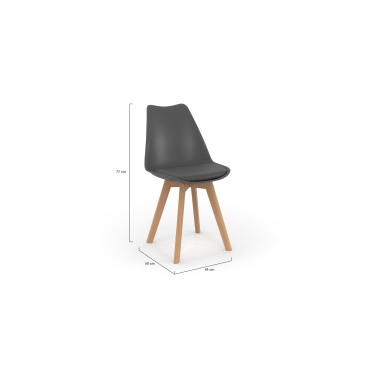Chaises Nordia gris foncé pieds bois - lot de 6