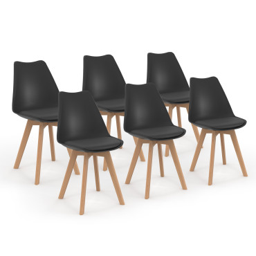 Chaises Nordia noire pieds bois - lot de 6