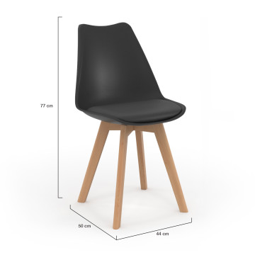 Chaises Nordia noire pieds bois - lot de 6