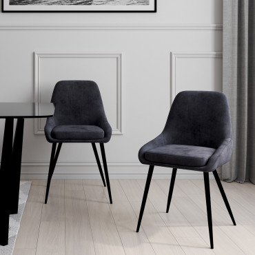 Chaises Olivia velours gris foncé pieds métal - lot de 2