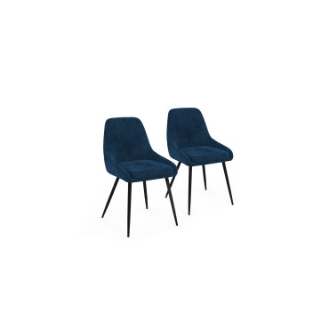 Chaises Olivia velours bleu pieds métal - lot de 2