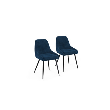 Chaises Olivia velours bleu pieds métal - lot de 2