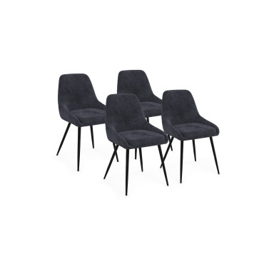 Chaises Olivia velours gris foncé pieds métal - lot de 4