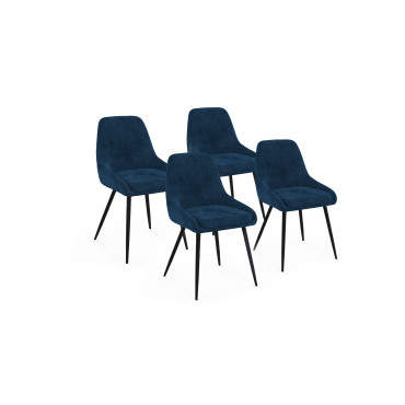 Chaises Olivia velours bleu pieds métal - lot de 4