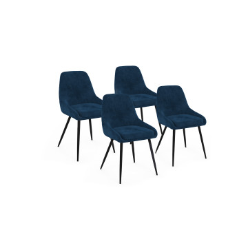 Chaises Olivia velours bleu pieds métal - lot de 4