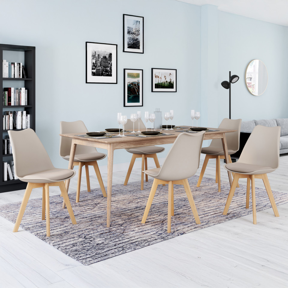 Chaises Nordia beige pieds bois - lot de 6