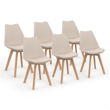 Chaises Nordia beige pieds bois - lot de 6