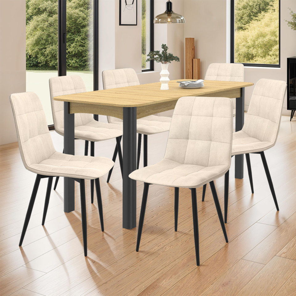 Chaises Linda velours crème pieds métal noirs - lot de 6