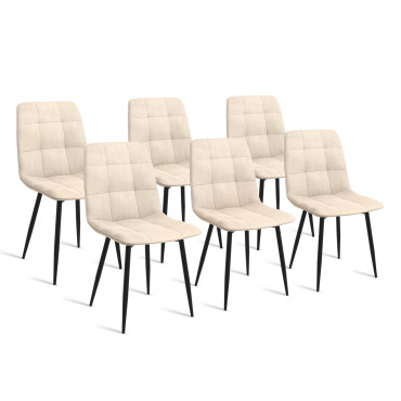 Chaises Linda velours crème pieds métal noirs - lot de 6