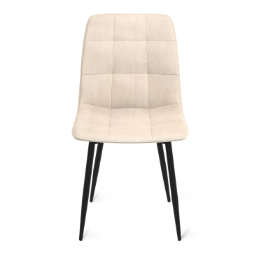 Chaises Linda velours crème pieds métal noirs - lot de 6
