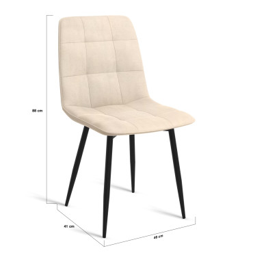 Chaises Linda velours crème pieds métal noirs - lot de 6