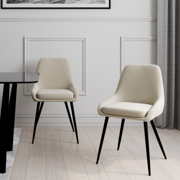 Chaises Olivia velours crème pieds métal - lot de 2