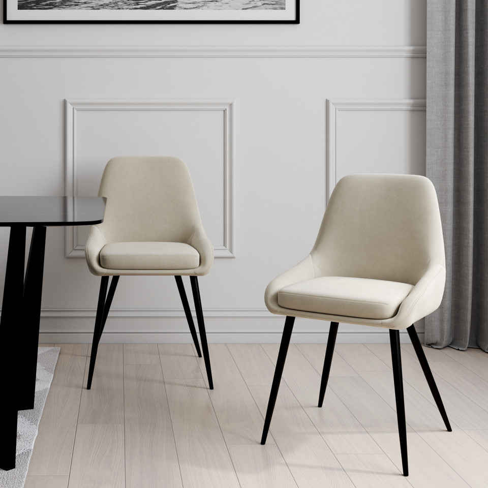 Chaises Olivia velours crème pieds métal - lot de 2