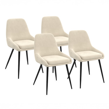 Chaises Olivia velours crème pieds métal - lot de 4