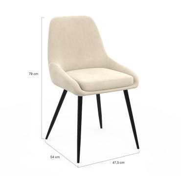 Chaises Olivia velours mix couleurs (crème, rose, gris clair, gris foncé) pieds métal - lot de 4
