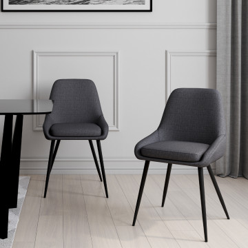 Chaises Ornella tissu gris foncé pieds métal noirs - lot de 2