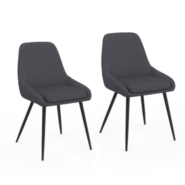 Chaises Ornella tissu gris foncé pieds métal noirs - lot de 2