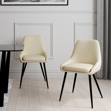 Chaises Ornella tissu beige pieds métal noirs - lot de 2