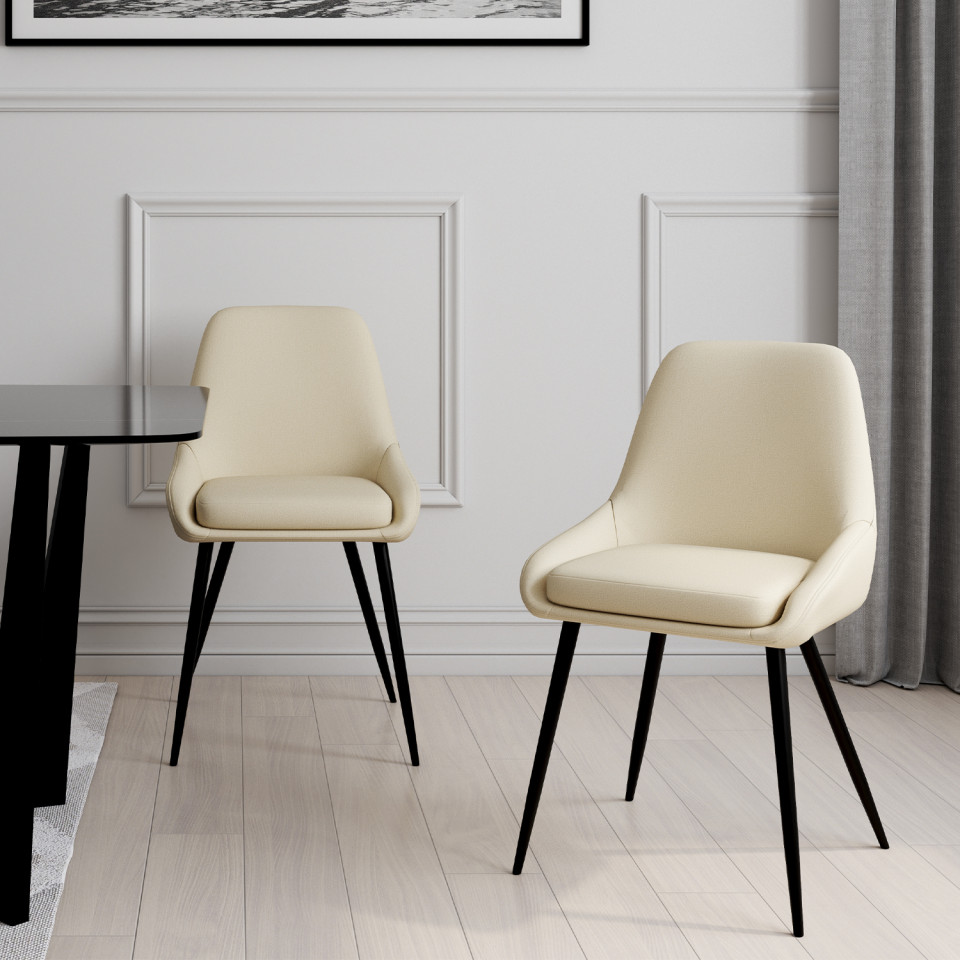 Chaises Ornella tissu beige pieds métal noirs - lot de 2