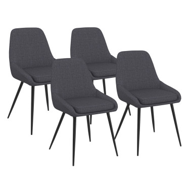 Chaises Ornella tissu gris foncé pieds métal noirs - lot de 4