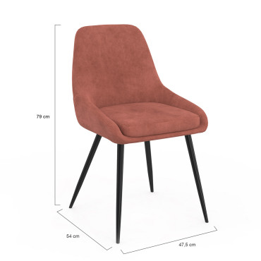 Chaises Olivia velours terracotta pieds métal - lot de 2