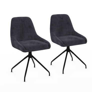 Chaises Olivia pivotantes velours gris pieds métal - lot de 2