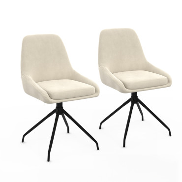 Chaises Olivia pivotantes velours crème pieds métal - lot de 2