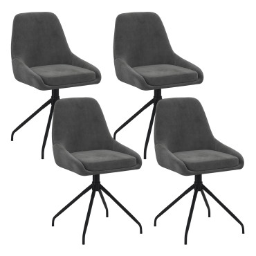 Chaises Olivia pivotantes velours gris pieds métal - lot de 4