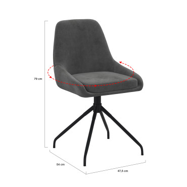 Chaises Olivia pivotantes velours gris pieds métal - lot de 4