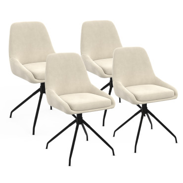 Chaises Olivia pivotantes velours crème pieds métal - lot de 4