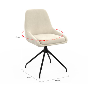 Chaises Olivia pivotantes velours crème pieds métal - lot de 4