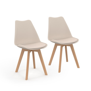 Chaises Nordia beige pieds bois - lot de 2