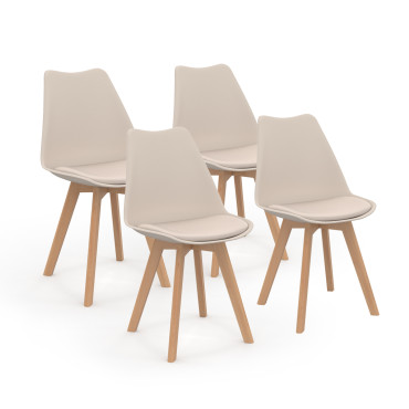 Chaises Nordia beige pieds bois - lot de 4
