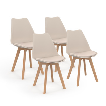 Chaises Nordia beige pieds bois - lot de 4