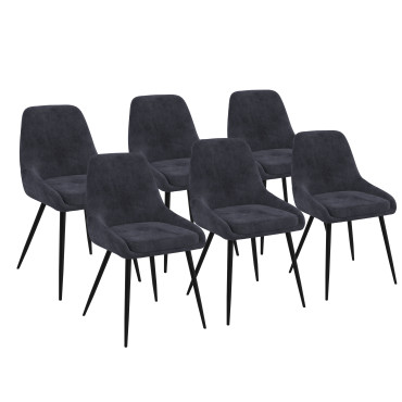 Chaises Olivia velours gris foncé pieds métal - lot de 6
