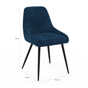 Chaises Olivia velours mix couleurs (bleu, gris clair, gris foncé, jaune) pieds métal - lot de 4