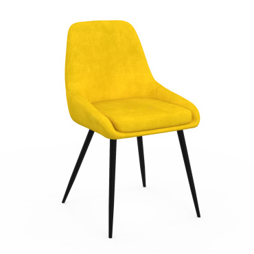 Chaises Olivia velours mix couleurs (bleu, gris clair, gris foncé, jaune) pieds métal - lot de 4