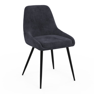 Chaises Olivia velours mix couleurs (gris clair, gris foncé, bleu) pieds métal - lot de 4