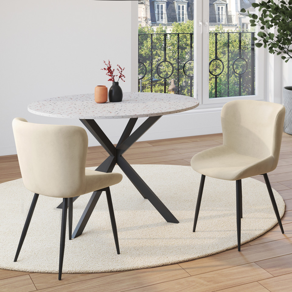 Chaises Taylor velours crème pieds métal noirs - lot de 2