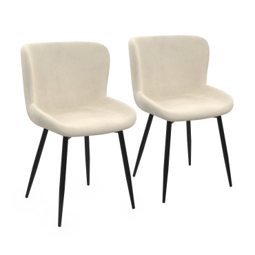 Chaises Taylor velours crème pieds métal noirs - lot de 2