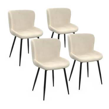 Chaises Taylor velours crème pieds métal noirs - lot de 4