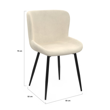 Chaises Taylor velours crème pieds métal noirs - lot de 4