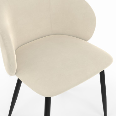 Chaises Léona velours crème pieds métal noirs - lot de 2