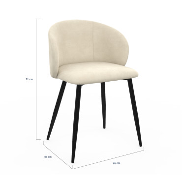 Chaises Léona velours crème pieds métal noirs - lot de 2