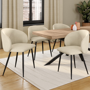 Chaises Léona velours crème pieds métal noirs - lot de 4