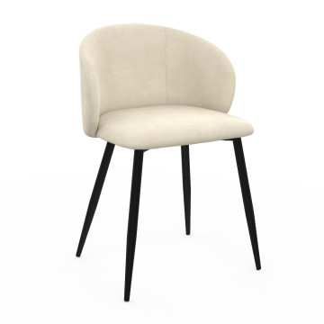 Chaises Léona velours crème pieds métal noirs - lot de 4