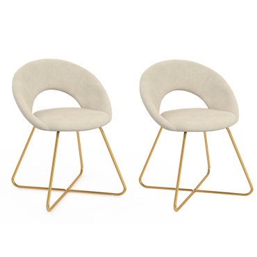 Chaises Malone velours crème pieds dorés - lot de 2