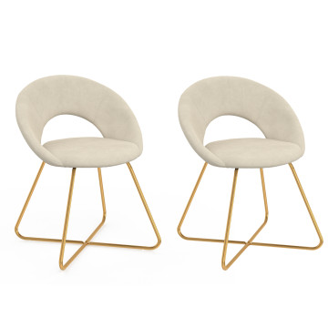 Chaises Malone velours crème pieds dorés - lot de 2