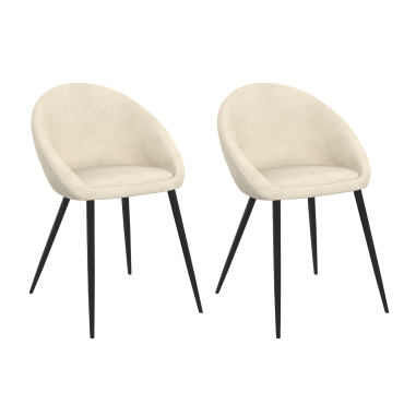 Chaises Dory velours crème pieds métal noirs - lot de 2